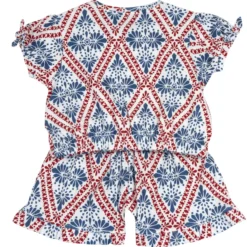 Completo maglietta con pantaloni corti stampa fantasia geometrica