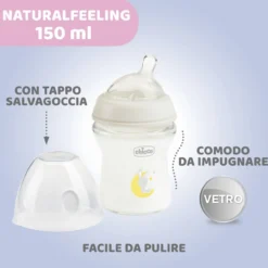 NaturalFeeling Biberon Vetro Chicco 0M+ 150ML Flusso Lento