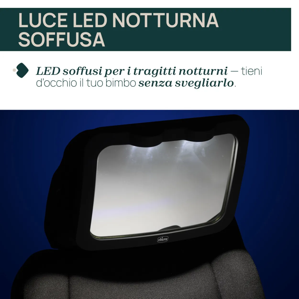 Specchio retrovisore LED per sedile posteriore